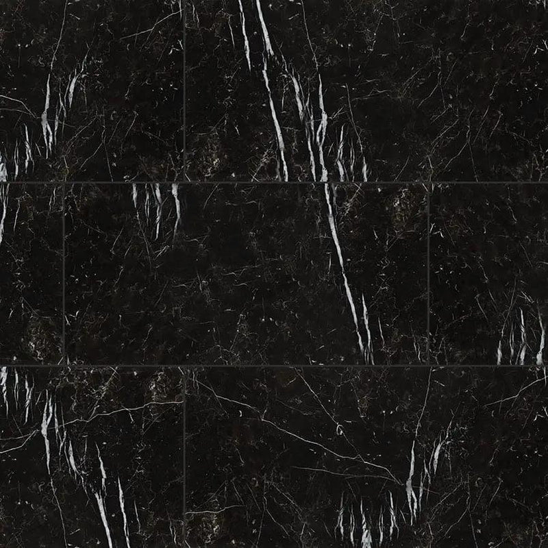Regallo Marquina Noir Matte Marble Look Porcelain Tiles 12x24 close up