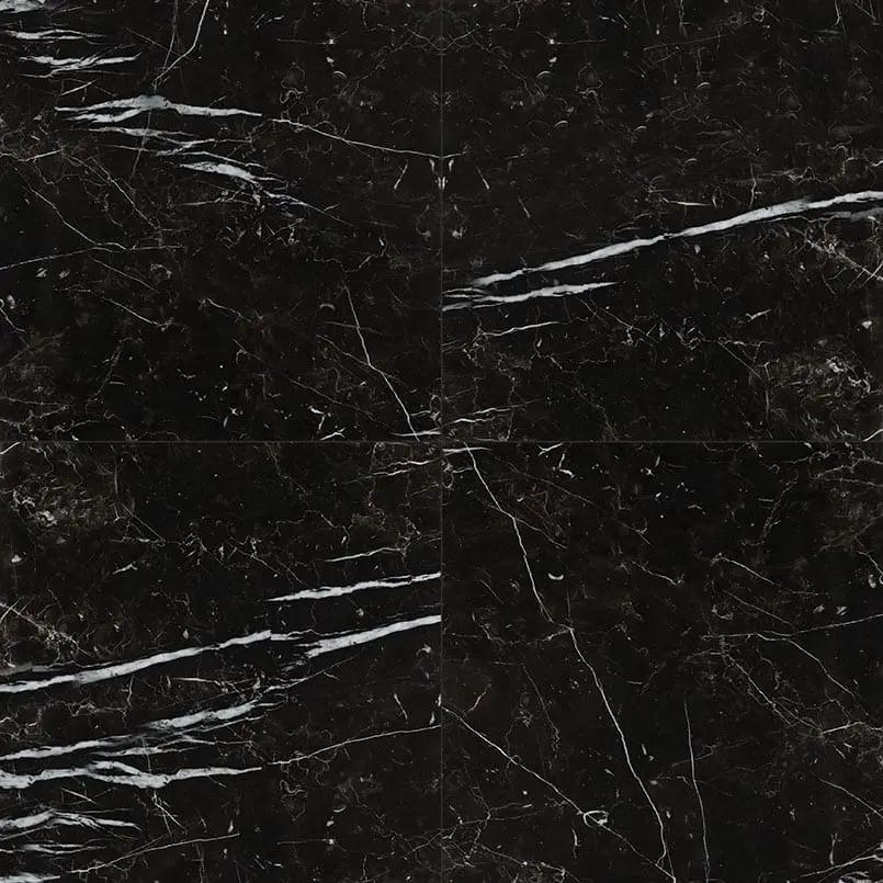 Regallo Marquina Noir Polished Marble Look Porcelain Tiles 24x24 close up
