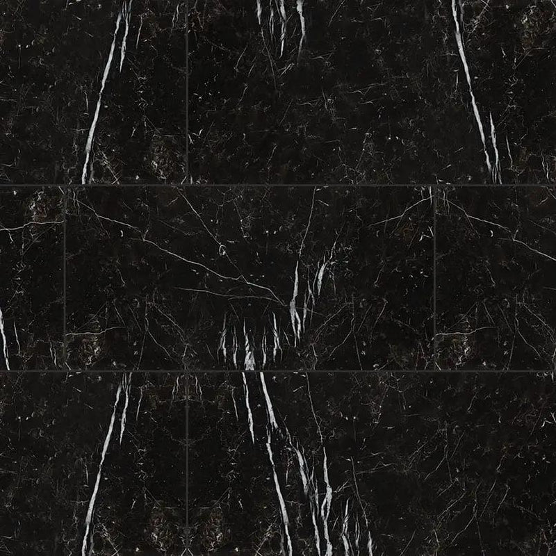 Regallo Marquina Noir Matte Marble Look Porcelain Tiles 24x48 close up