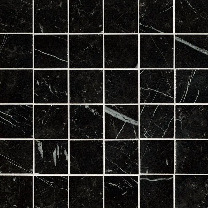 Regallo Marquina Noir Matte Marble Look Porcelain Mosaics 2x2 close up