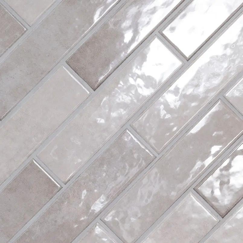 Renzo Sterling 3x12 Tile Glossy Ceramic Mosaics 5x5 angled view
