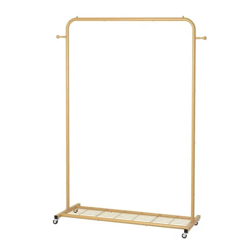 Modern Garment Rack Clothes Hanging Rod with Lockable Wheels in Gold by HomePacific