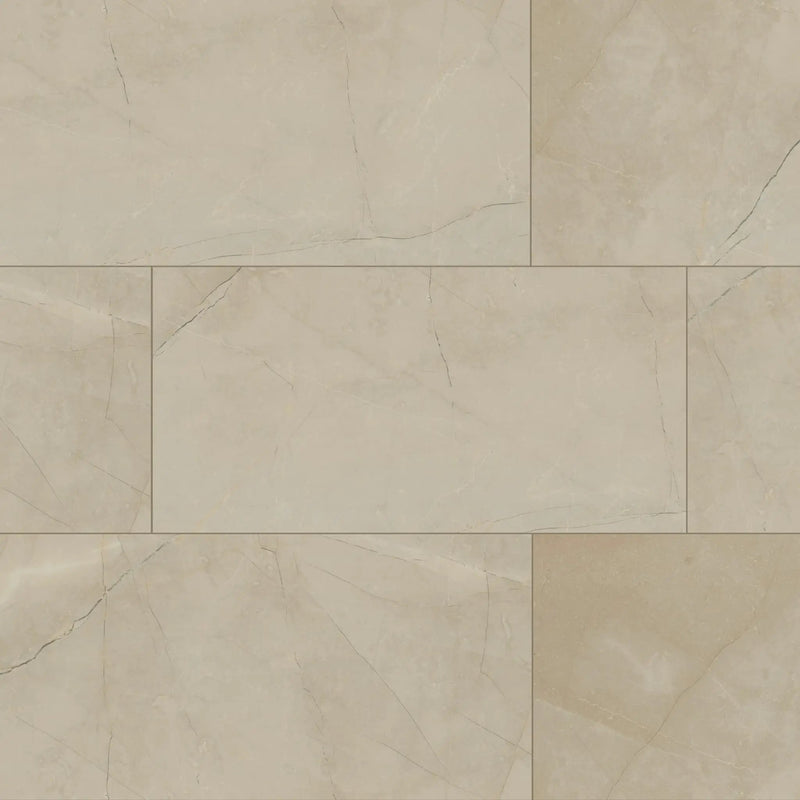 Sande Cream Polished Marble Look Porcelain Tiles 12x24 close up