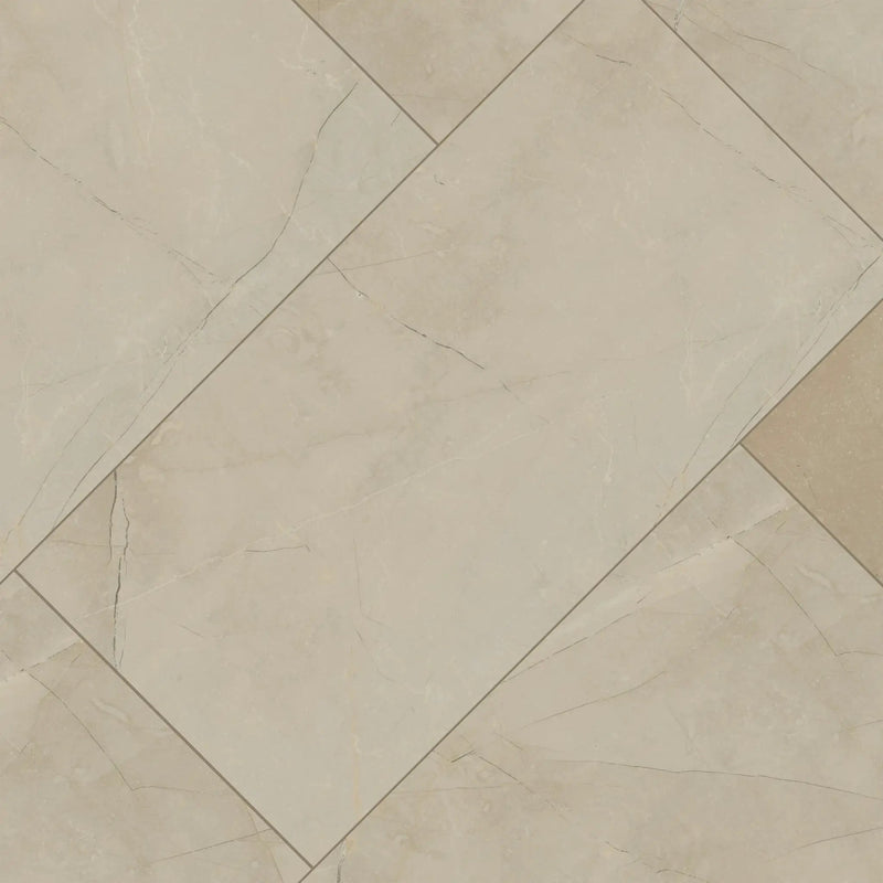 Sande Cream Polished Marble Look Porcelain Tiles 24x24 angled view