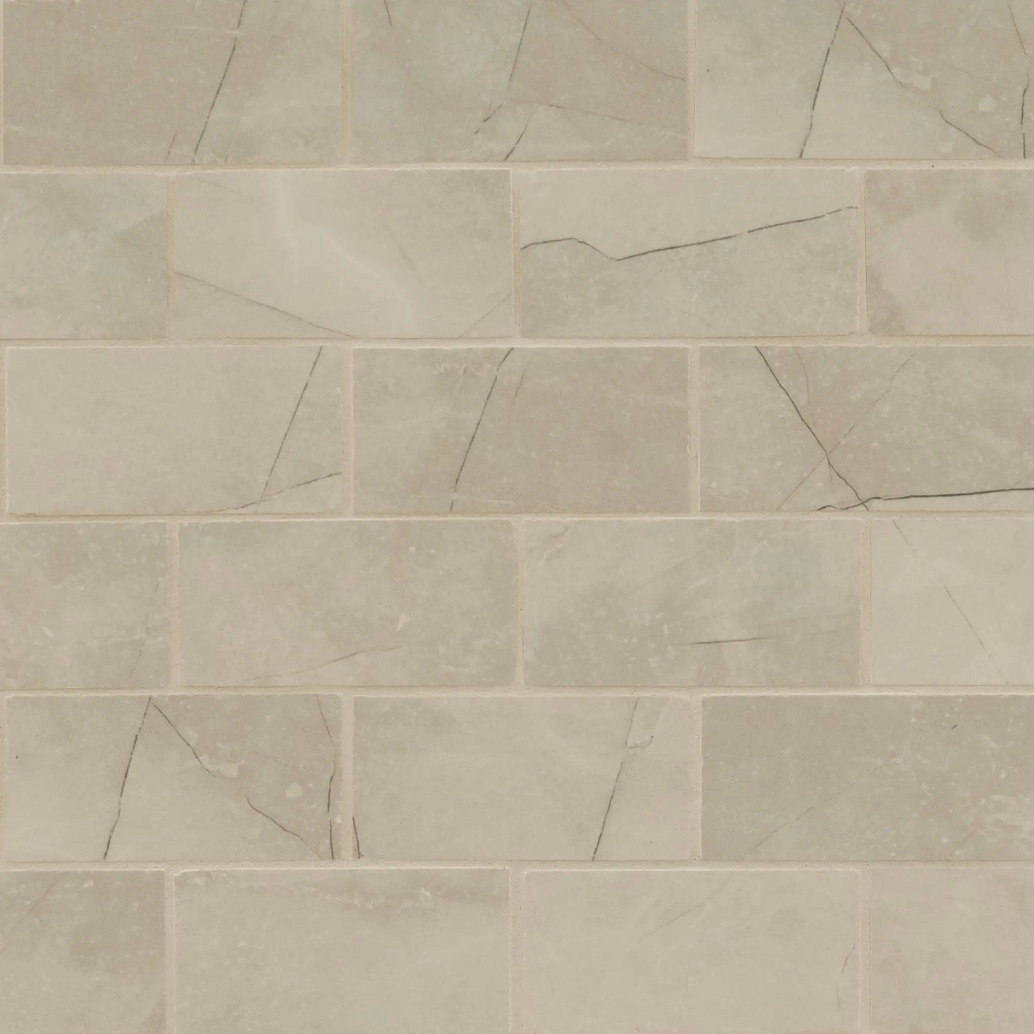 Sande Cream Polished Marble Look Porcelain Mosaics 2x4 close up