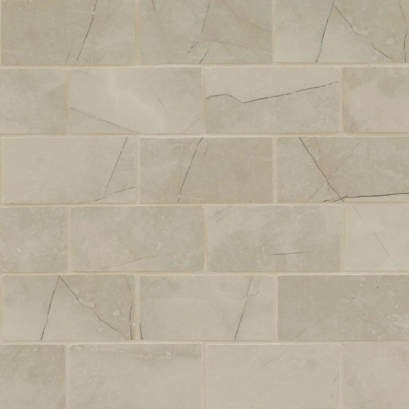 Sande Cream Polished Marble Look Porcelain Mosaics 2x4 close up