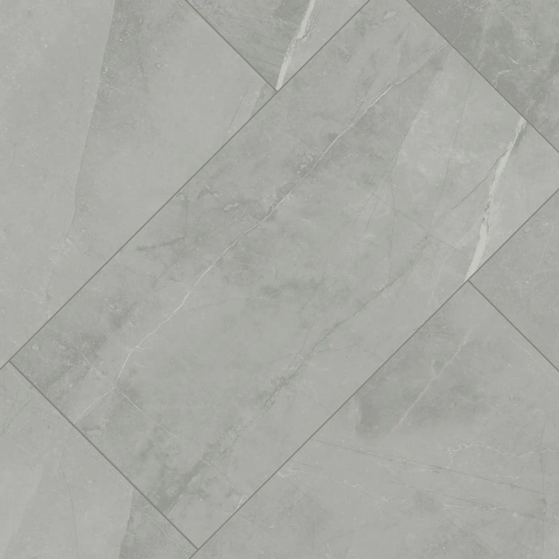 Sande Grey Matte Marble Look Porcelain Tiles 24x24 angled view
