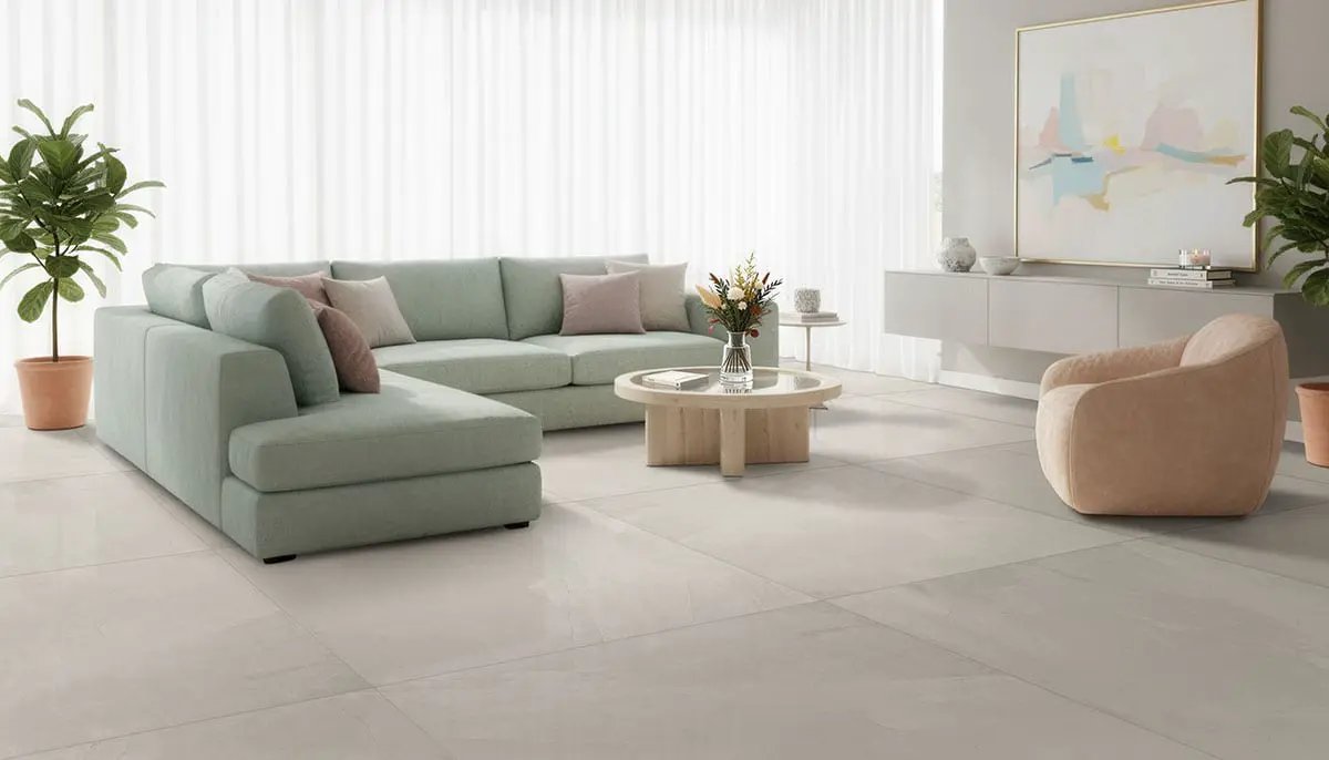 Sande Ivory Polished Marble Look Porcelain Mosaics 2x4 in a finished room