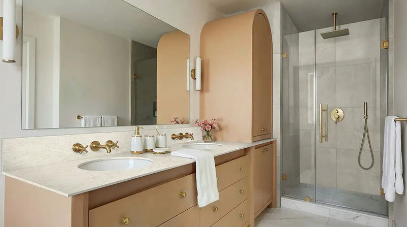 Sande Ivory Matte Bullnose Marble Look Porcelain Moldings 3x18 in a finished room