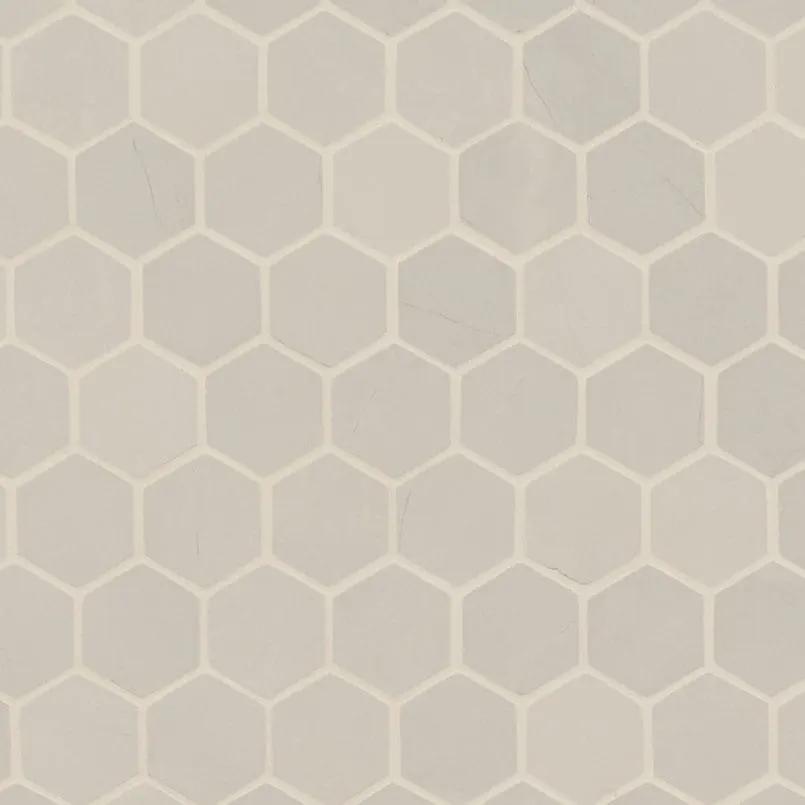Sande Ivory Matte Hexagon Marble Look Porcelain Mosaics 2x2 close up