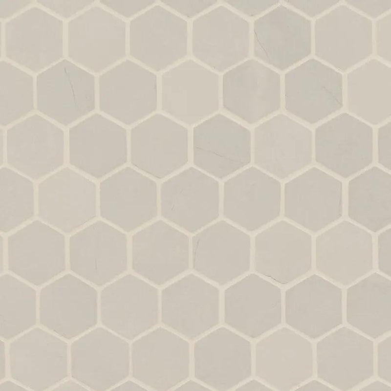 Sande Ivory Matte Hexagon Marble Look Porcelain Mosaics 2x2 close up