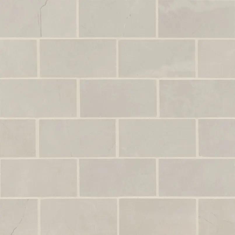 Sande Ivory Polished Marble Look Porcelain Mosaics 2x4 close up