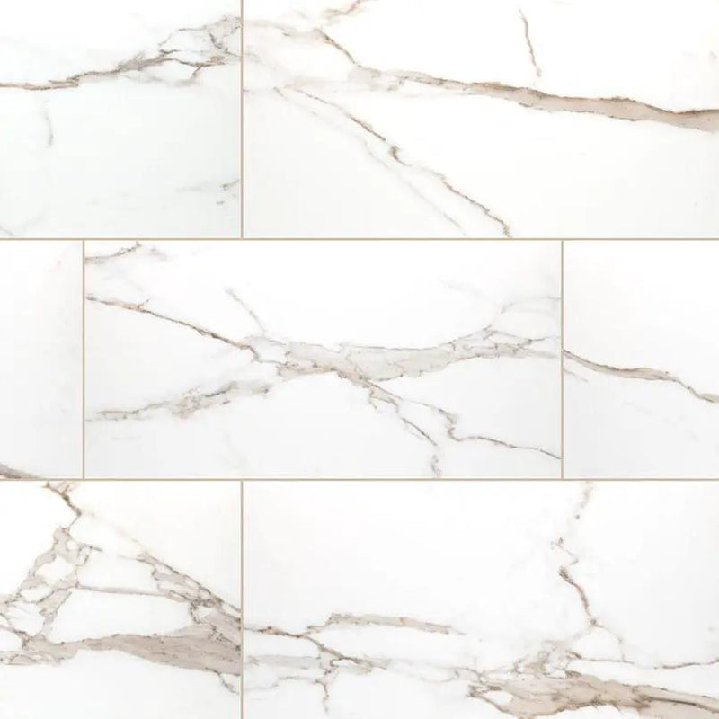 Savoy Crema Polished Marble Look Porcelain Tiles 12x24 close up