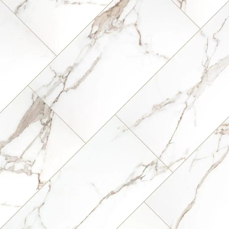 Savoy Crema Polished Marble Look Porcelain Tiles 24x48 angled view