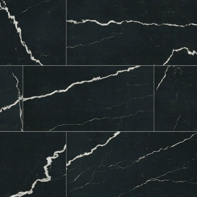 Exotika Soho Noir Polished Marble Look Porcelain Tiles 24x48 close up