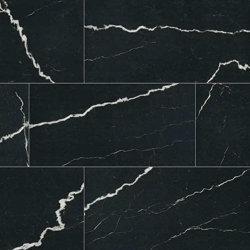Exotika Soho Noir Polished Marble Look Porcelain Tiles 24x48 close up