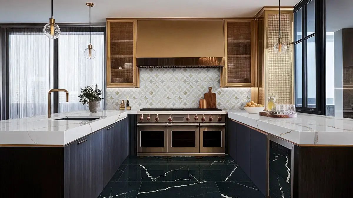 Exotika Soho Noir Polished Marble Look Porcelain Tiles 24x48 in a finished room