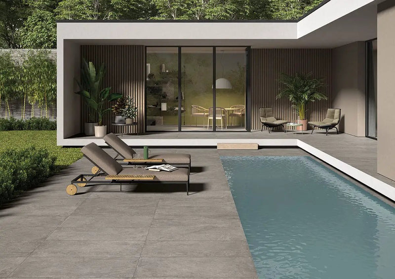 Soreno Grigio Matte Porcelain Mosaics 2x2 in a finished room