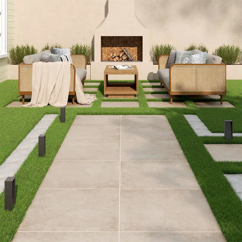 Soreno Taupe Matte Porcelain Tiles 24x24 in a finished room