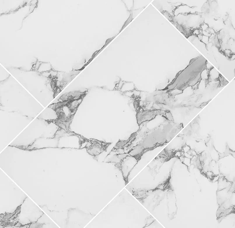 Pietra Statuario Matte Marble Look Porcelain Mosaics 2x2 0.37 inch angled view