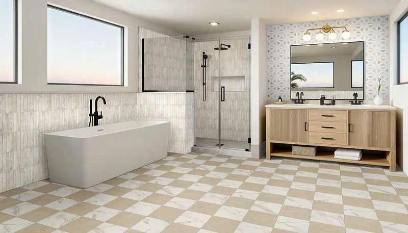 Stella Biscotti 2x10 Glossy Ceramic Mosaics in a finished room