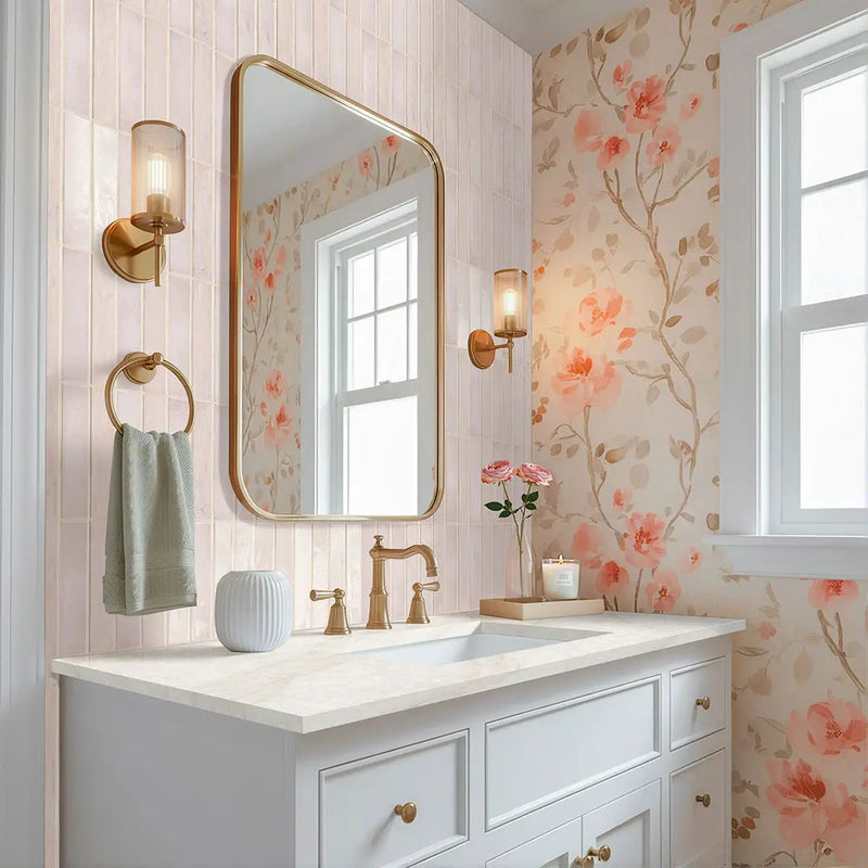 Stella Blush 2x10 Glossy Ceramic Mosaics in a finished room