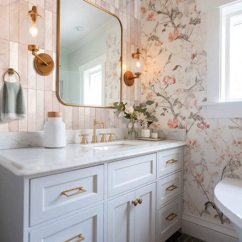 Stella Blush 2x10 Glossy Ceramic Mosaics in a finished room