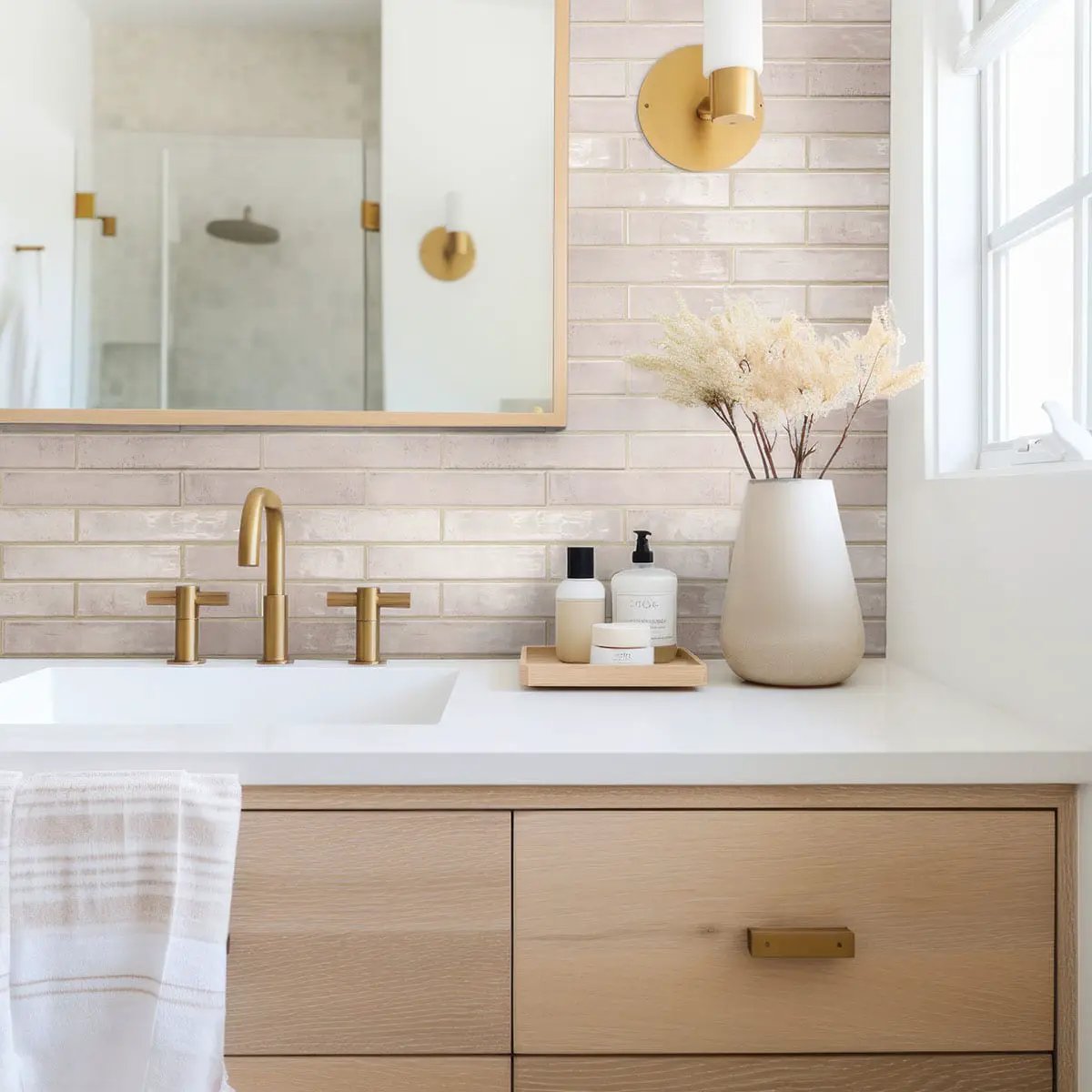 Stella Blush 2x10 Glossy Ceramic Mosaics in a finished room