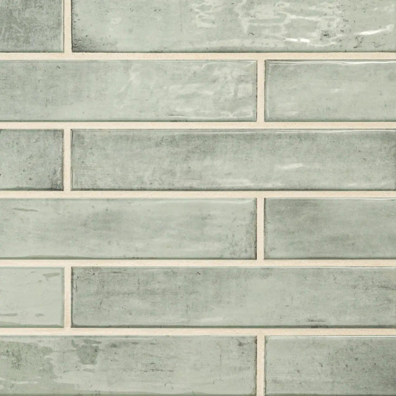 Stella Emerald 2x10 Glossy Ceramic Mosaics close up