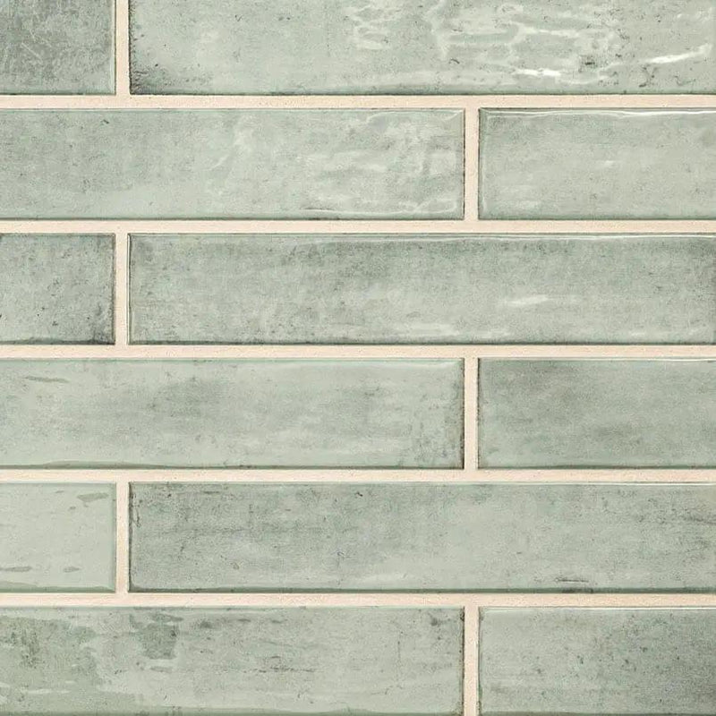 Stella Emerald 2x10 Glossy Ceramic Mosaics close up