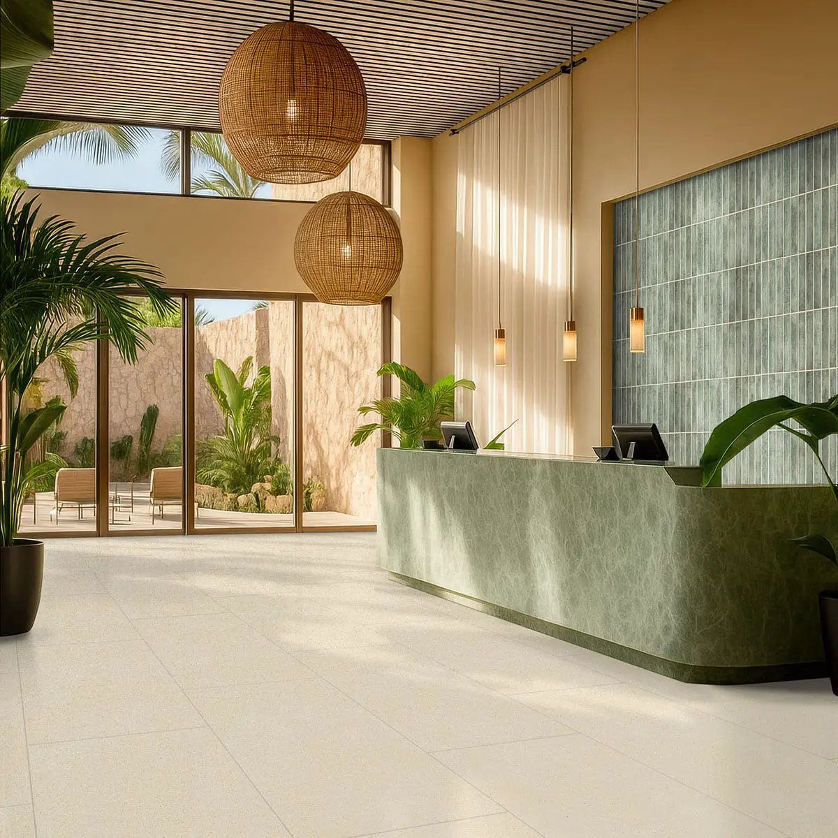 Stella Emerald 2x10 Glossy Ceramic Mosaics in a finished room