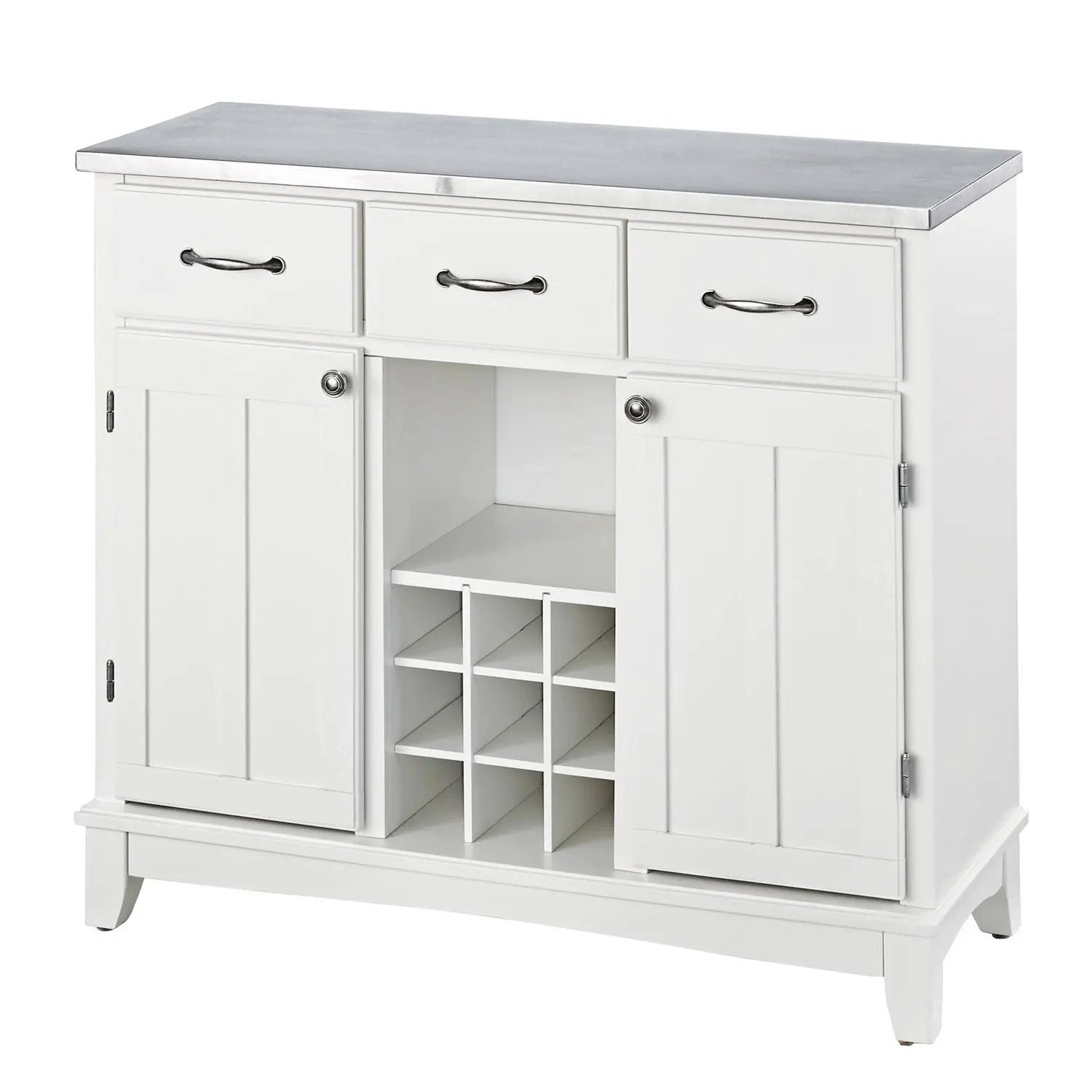 Stainless Steel Top Kitchen Island Sideboard Cabinet Wine Rack in White by HomePacific