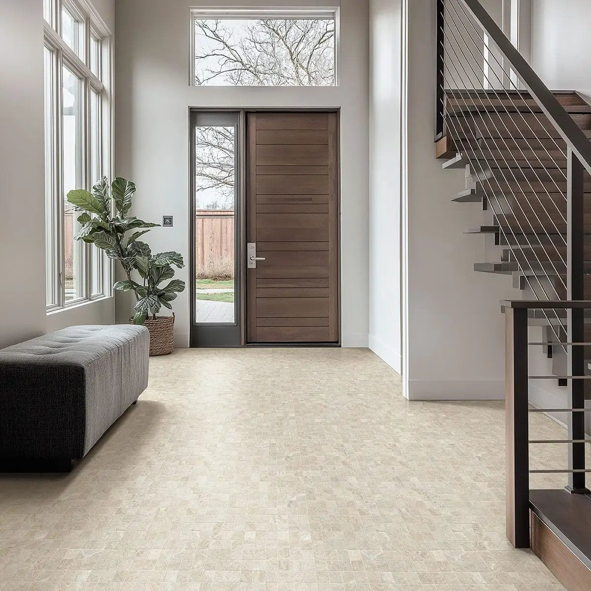 Traktion Stowe Desert Amber Matte Slate Look Porcelain Tiles 15x30 in a finished room