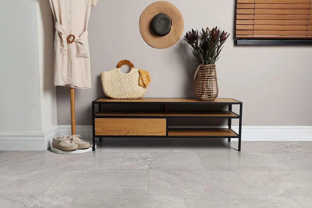 Traktion Stowe Silver Dune Matte Slate Look Porcelain Tiles 15x30 in a finished room