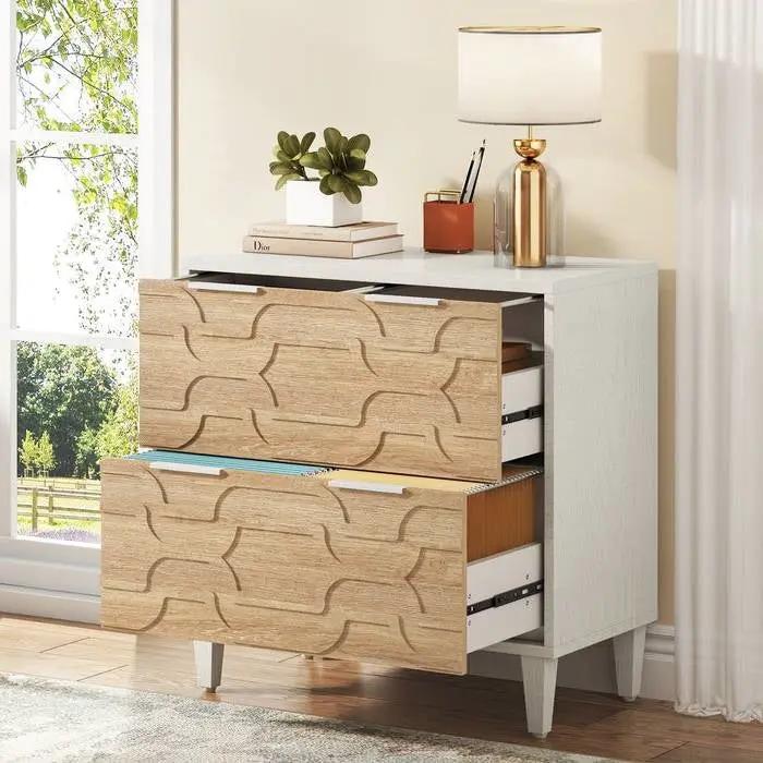 Modern Natural/White Wood 2 Drawer Filing Cabinet Printer Stand by HomePacific
