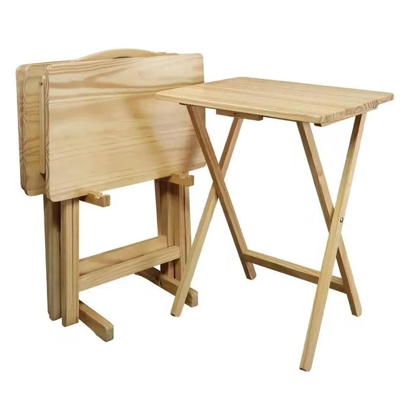 Set of 4 - Solid Wood Folding TV Tray Table Set with Stand in Natural Finish by HomePacific