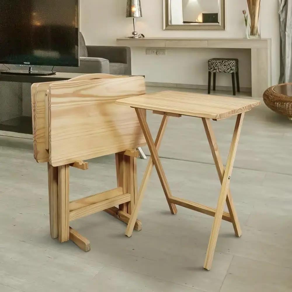 Set of 4 - Solid Wood Folding TV Tray Table Set with Stand in Natural Finish by HomePacific