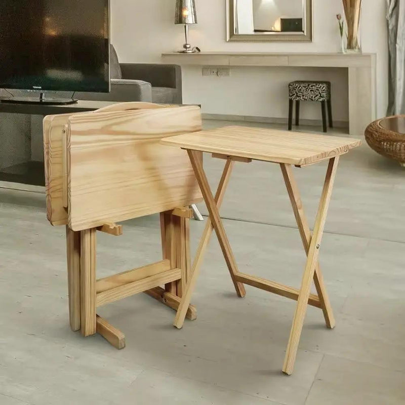 Set of 4 - Solid Wood Folding TV Tray Table Set with Stand in Natural Finish by HomePacific