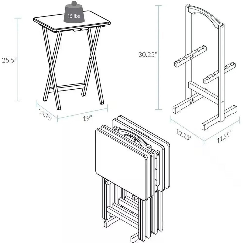Set of 4 - Solid Wood Folding TV Tray Table Set with Stand in Natural Finish by HomePacific