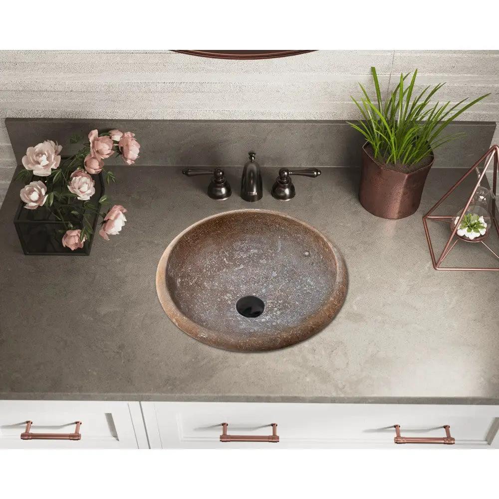 Noce Brown Turkish Travertine Natural Stone Drop-in Sink - Handcrafted Honed and Filled by GobekDesign
