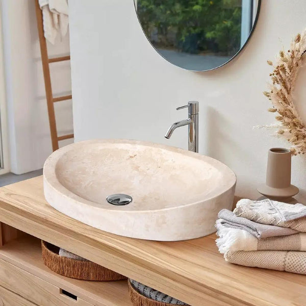 Light Travertine Honed and Filled Vessel Sink Natural Stone 16 x 21.5 x 6 Inches