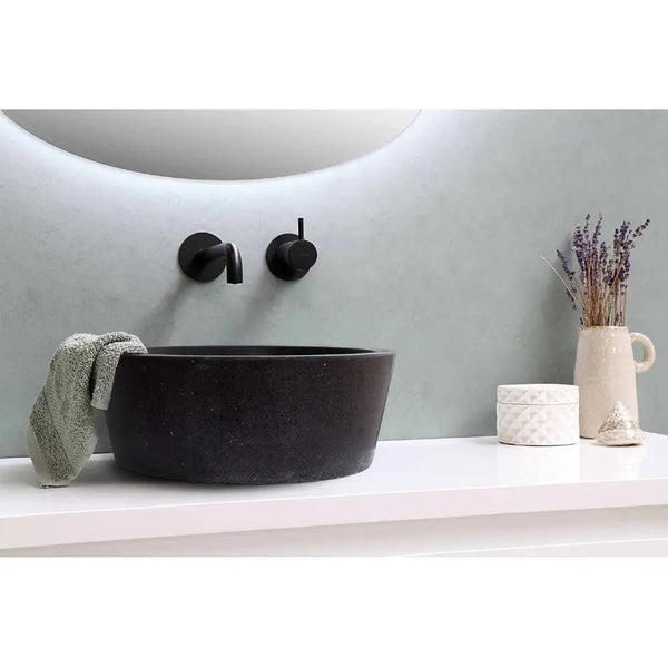 Black Andesite Stone Tapered Vessel Sink Honed Matte 16 Inch