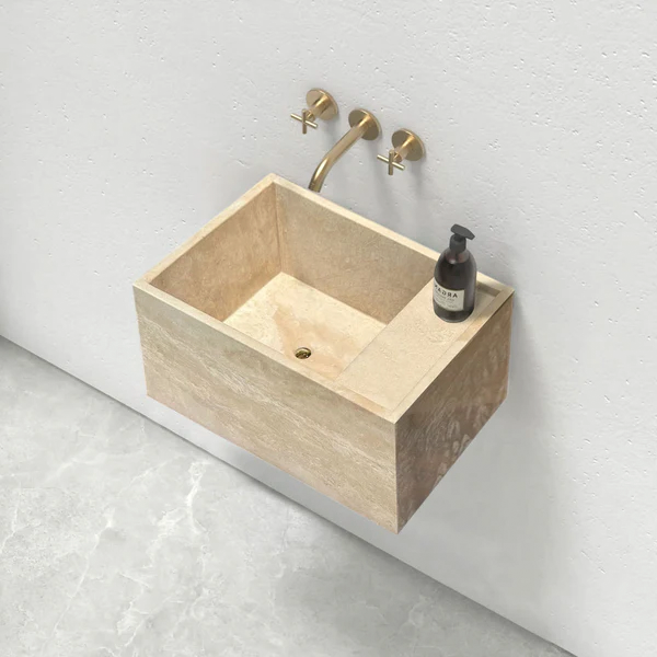 Troia Light Travertine Wall-Mount Bathroom Sink (W)17" (L)24" (H)14" by GobekDesign