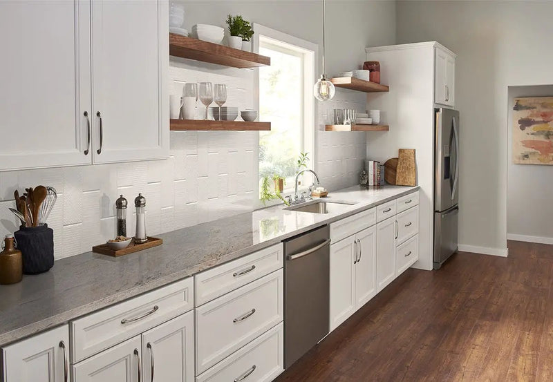 Urbano Crema Tile Glossy Ceramic Mosaics 4x12 in a finished room