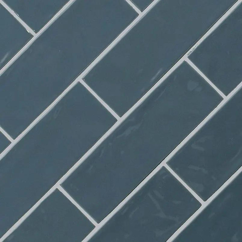Urbano Navy Glossy Bullnose Ceramic Mosaics 4x12 angled view