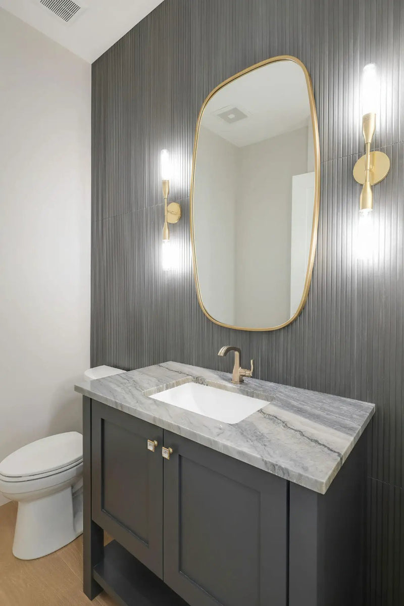 Urbanslat Carbon Matte Ceramic Mosaics 16x48 in a finished room