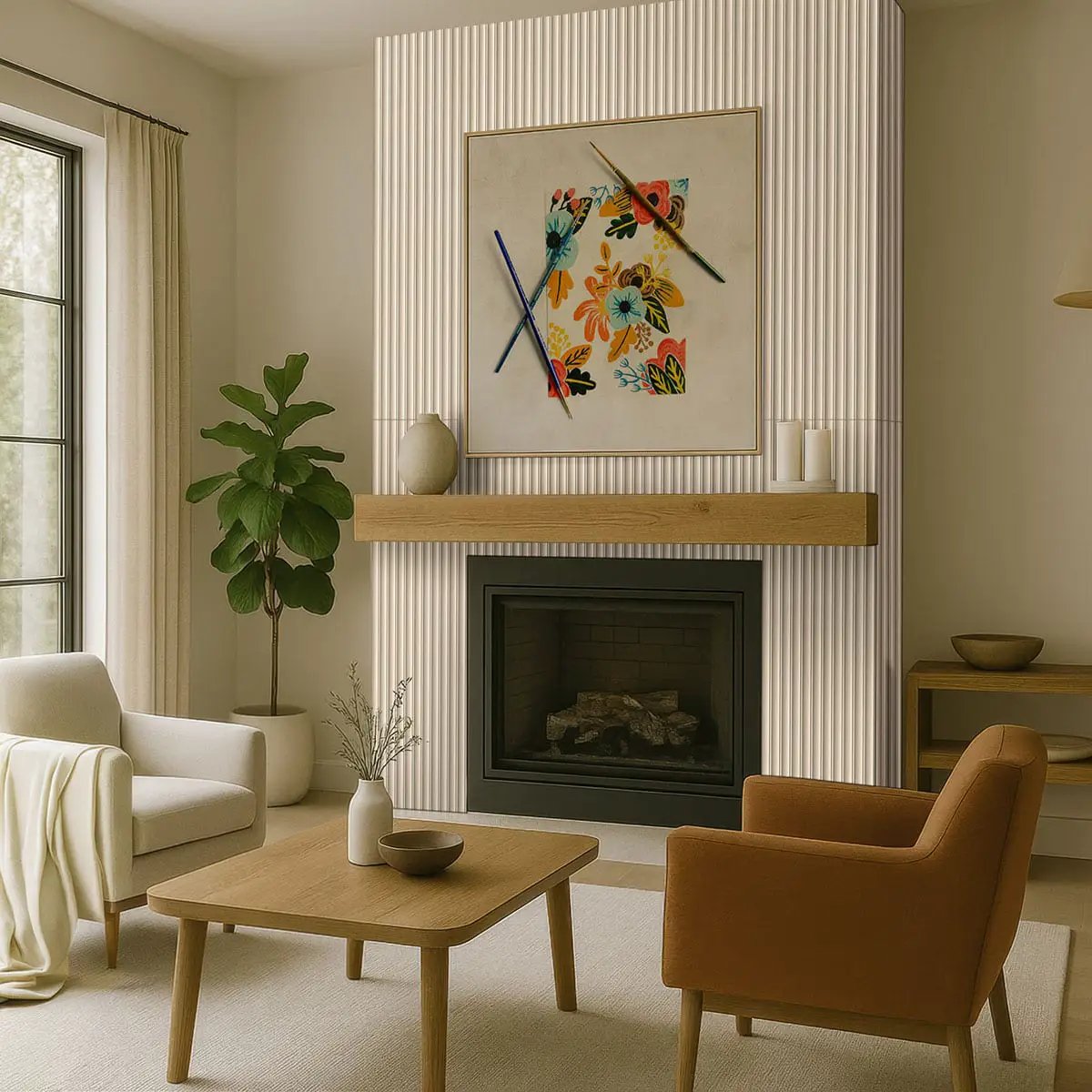 Urbanslat Flute Maple Matte Ceramic Mosaics 16x48 in a finished room