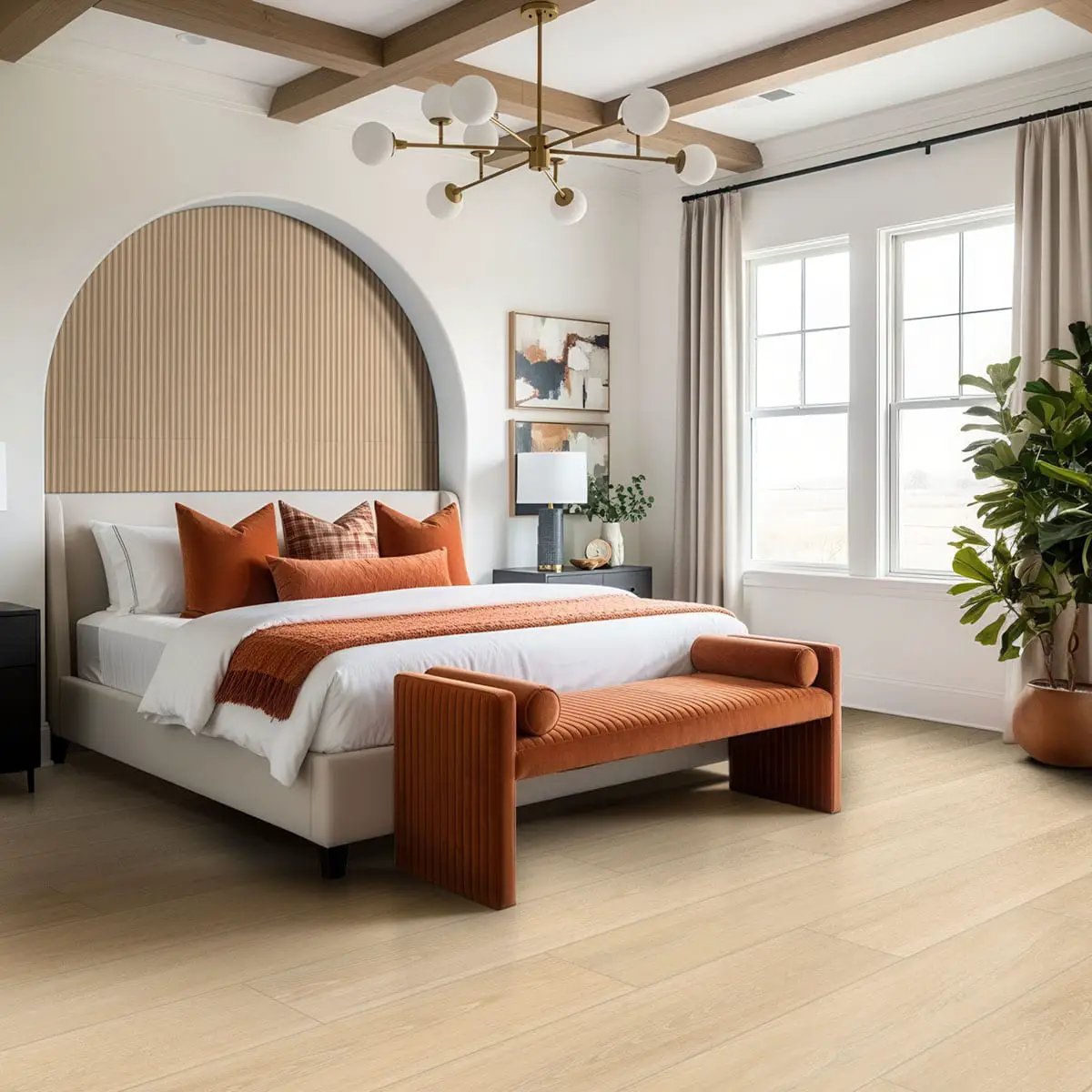 Urbanslat Flute Oak Matte Ceramic Mosaics 16x48 in a finished room