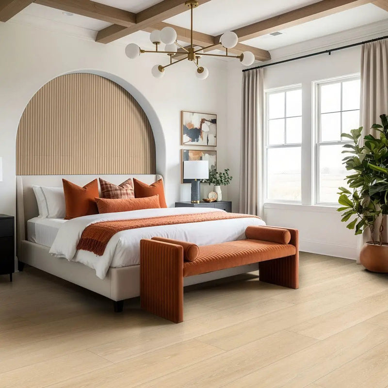 Urbanslat Flute Oak Matte Ceramic Mosaics 16x48 in a finished room