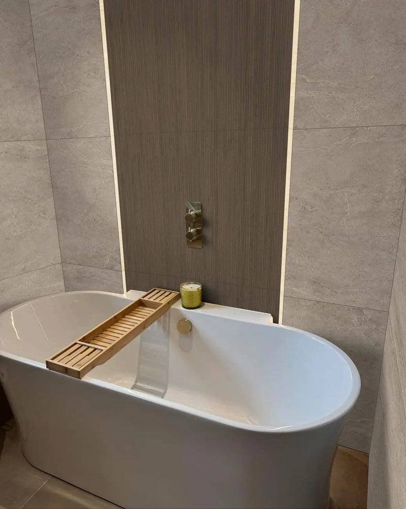 Urbanslat Tawny Matte Ceramic Mosaics 16x48 in a finished room